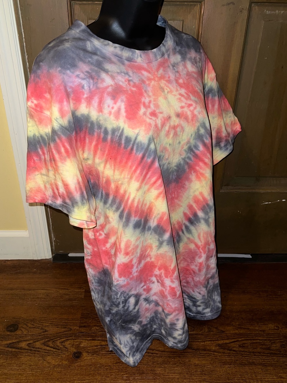 Handmade Tie Dye Flame Orange Red Gray Short Sleeve Cotton Shirt Size L - Picture 5 of 8
